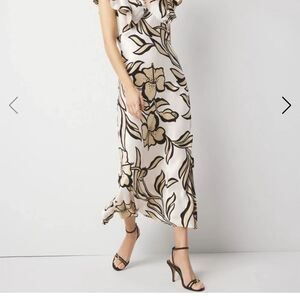 White House Black Market Floral Maxi Dress - Black and Tan Size 2
